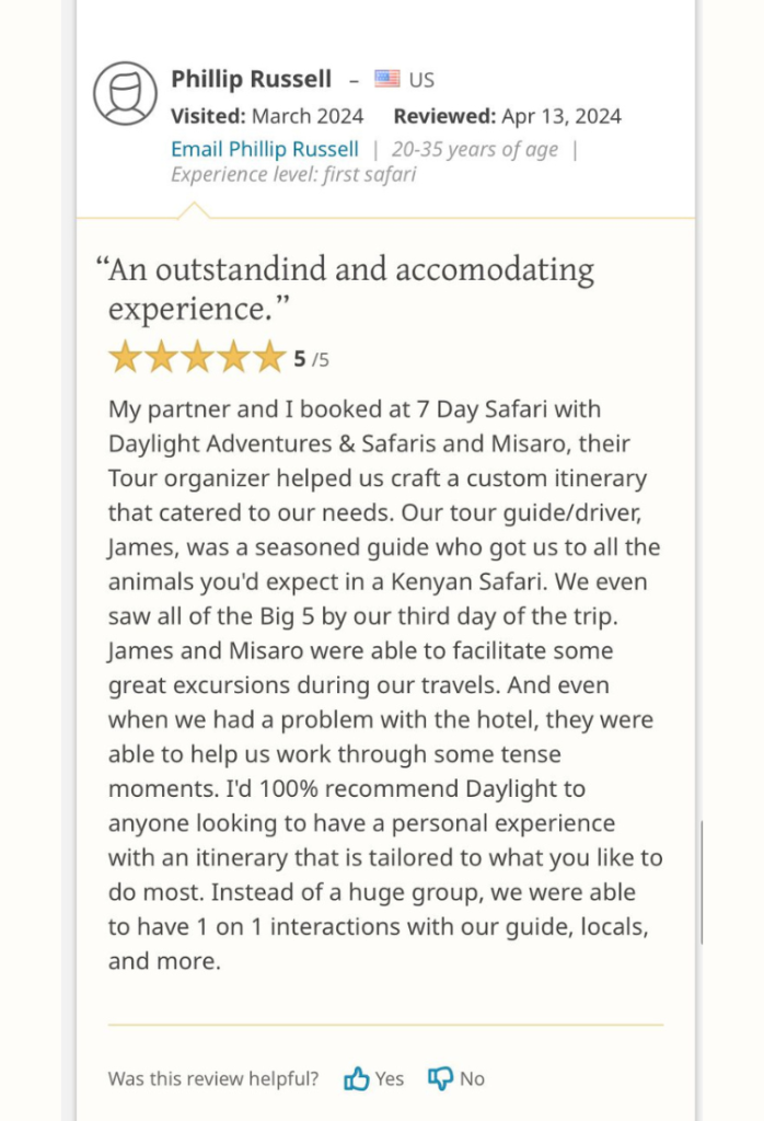11 Safaribookings Daylight Adventures Positive Review
