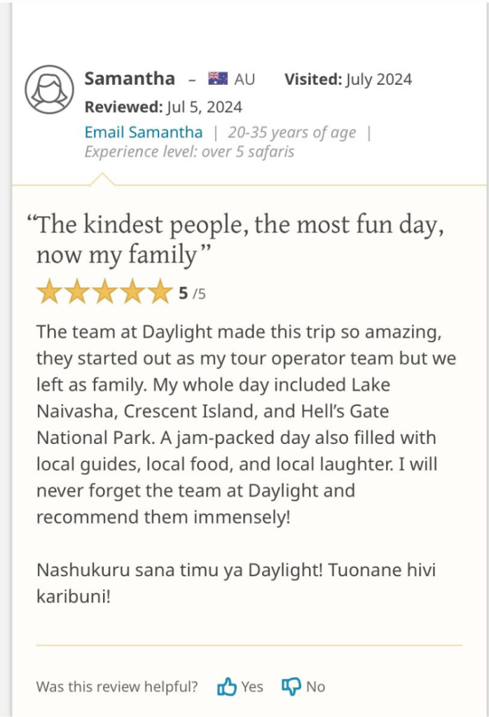 15 Safaribookings Daylight Adventures Positive Review