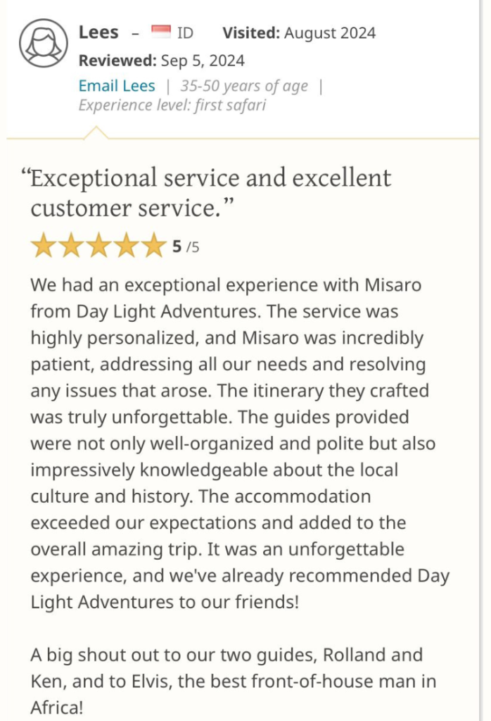 17 Safaribookings Daylight Adventures Positive Review